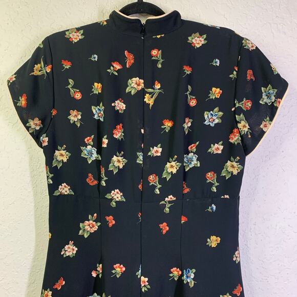 DW3 DAVID WARREN Dress‎ 8 Vintage Mandarin Floral Back Slit Cream Piping Lined - Picture 9 of 14